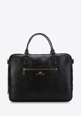 Women's croc leather laptop bag 13 inch, black, 97-4E-006-1, Photo 1