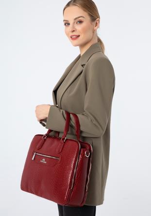 Women's croc leather laptop bag 13 inch, burgundy, 97-4E-006-3, Photo 1