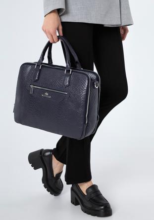 Women's croc leather laptop bag 13 inch, navy blue, 97-4E-006-7, Photo 1