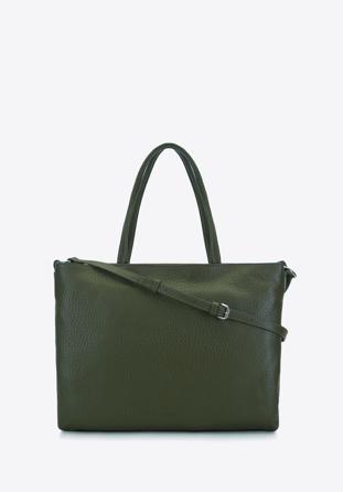 Damska torba na laptopa 13" ze skóry groszkowanej, ciemny zielony, 93-4E-204-Z, Zdjęcie 1