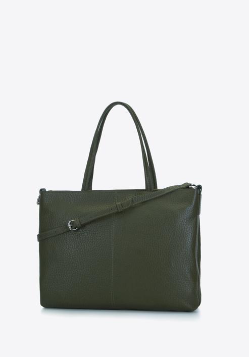 Damska torba na laptopa 13" ze skóry groszkowanej, ciemny zielony, 93-4E-204-Z, Zdjęcie 2