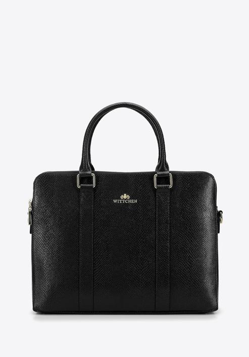 Women's 13" leather laptop bag with lizard print, black, 96-4E-611-3, Photo 1