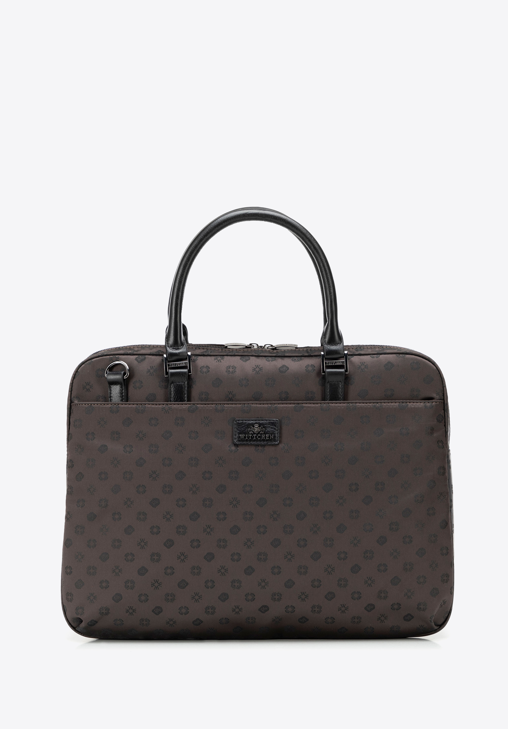 Women's 14" monogram jacquard laptop bag, brown, 98-4E-907-4, Photo 1