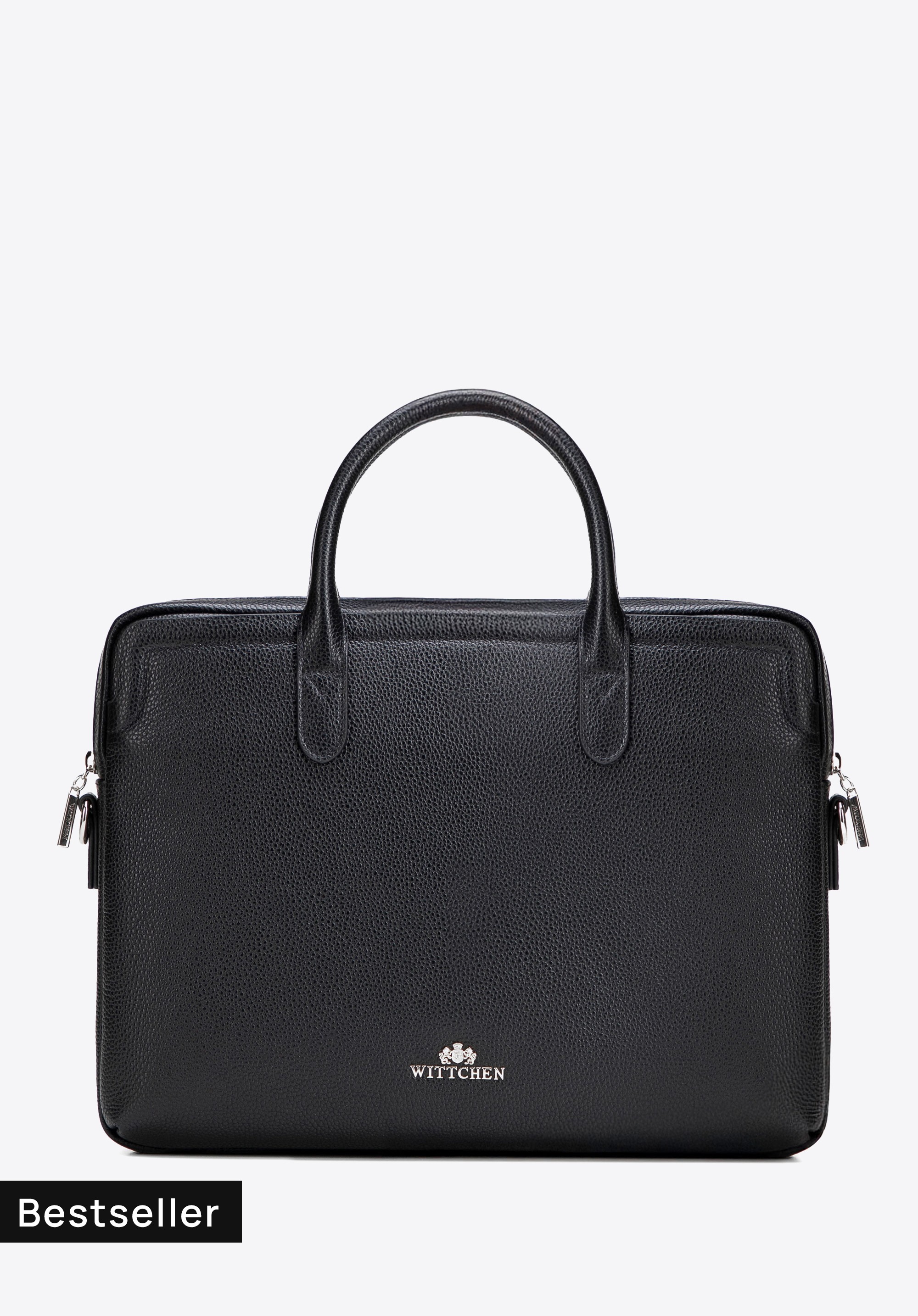 Damska torba na laptopa 15,6” ze skóry naturalnej groszkowej, czarno-srebrny, 102-4E-620-1S, Zdjęcie 1