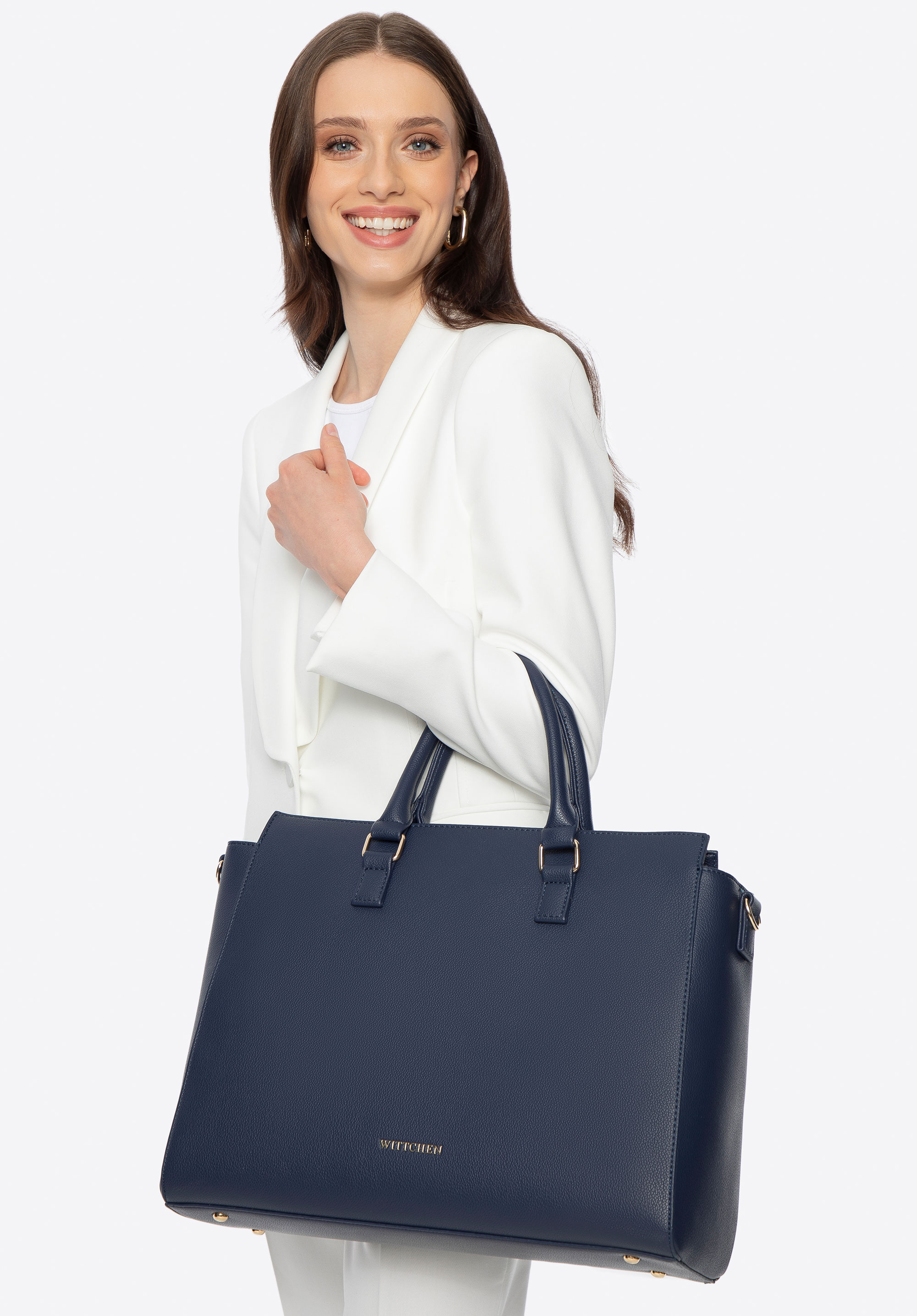 Damska torba na laptopa 16" z imitacji skóry, granatowy, 100-4Y-918-7, Zdjęcie 1