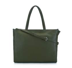 Damska torba na laptopa ze skóry groszkowanej, ciemny zielony, 93-4E-204-Z, Zdjęcie 1