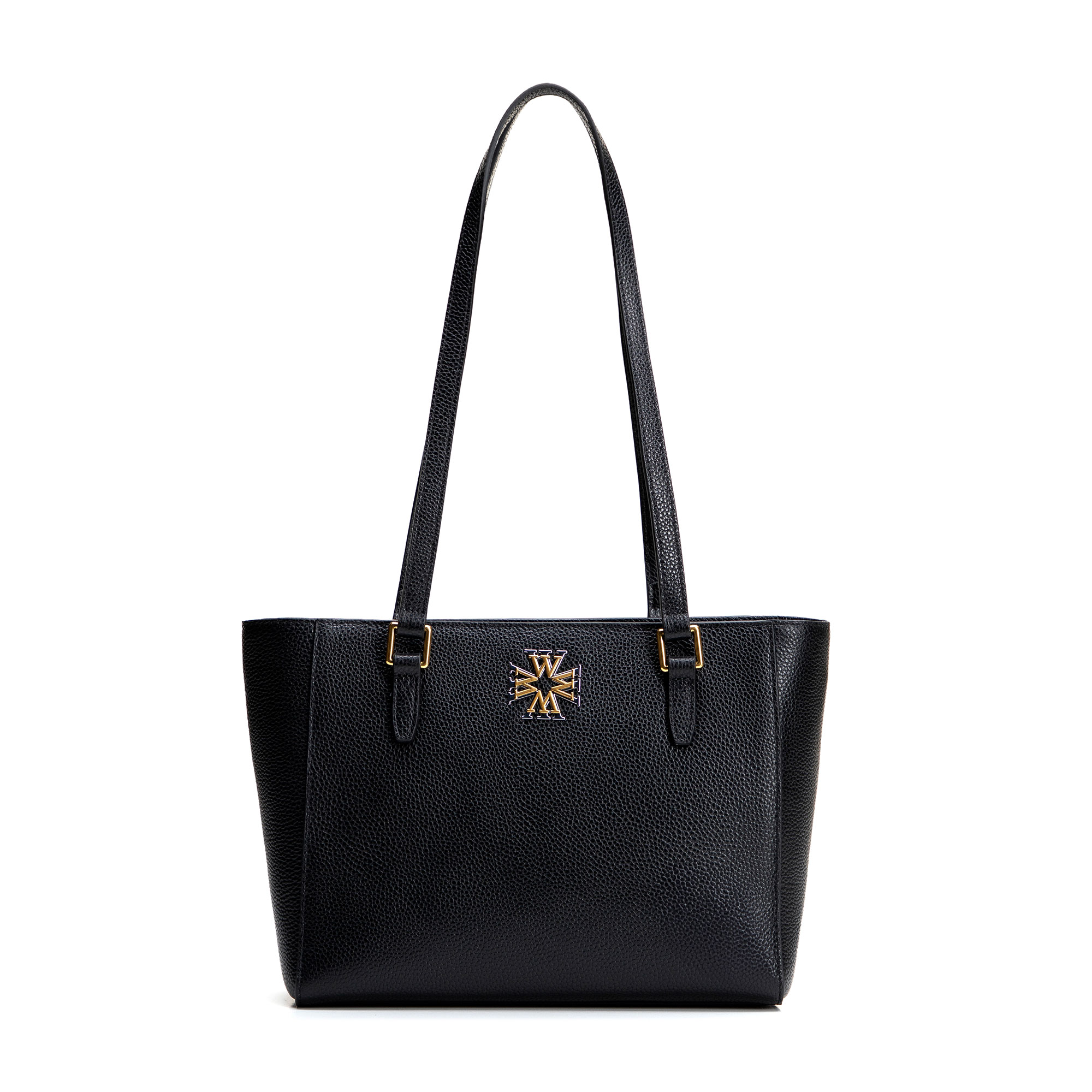 Dámska ramenná kabelka z kože čierna so strieborno-zlatým logom 100-4E-612-1G