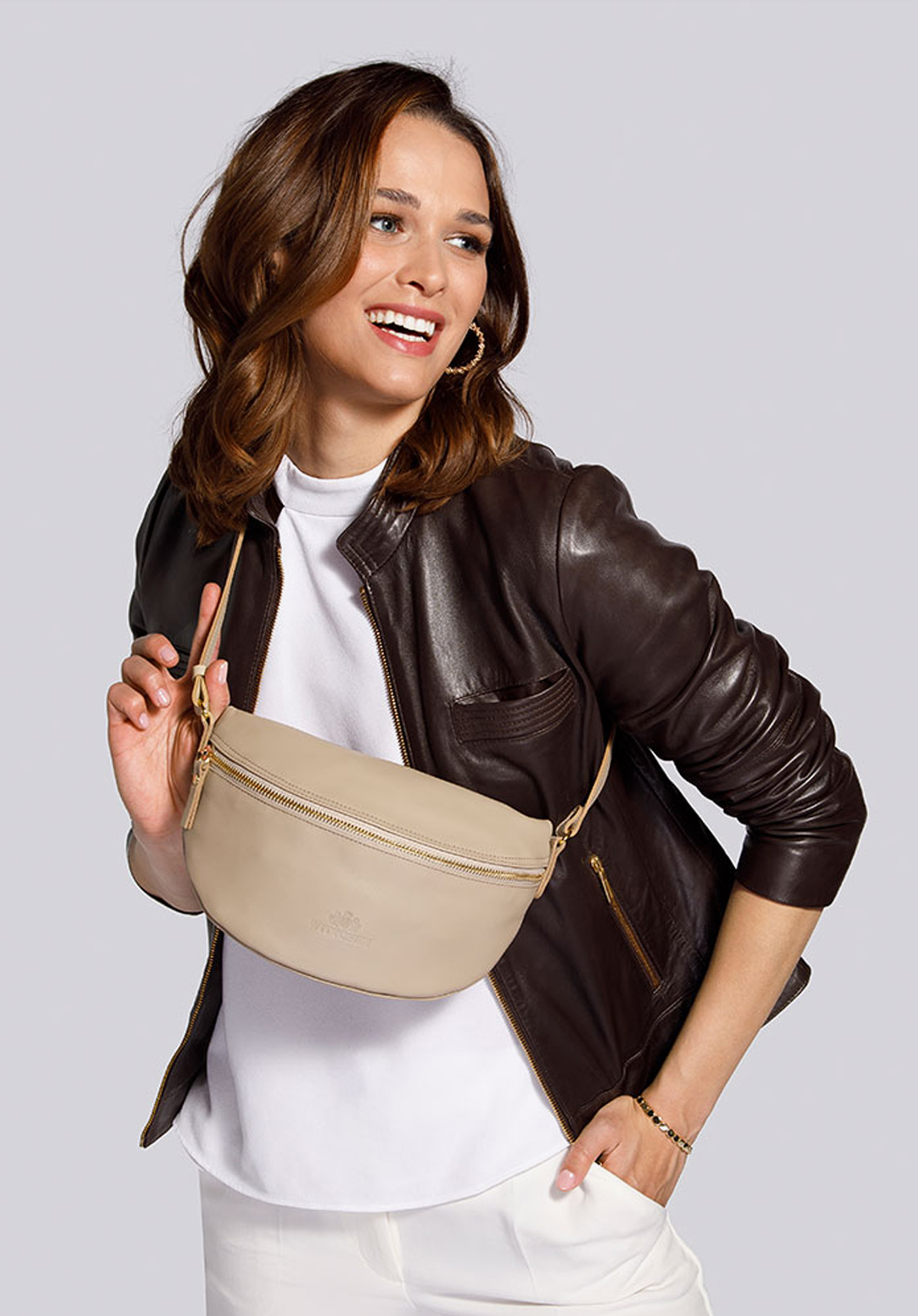 Leather waist bag, beige, 16-3-007-9, Photo 1