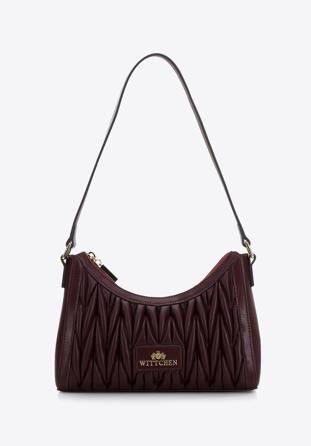 Women's ruched leather baguette bag, burgundy, 97-4E-600-3, Photo 1