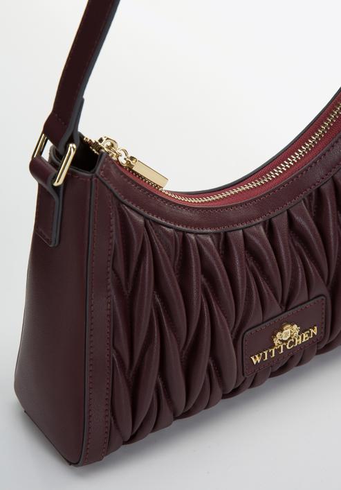 Women's ruched leather baguette bag, burgundy, 97-4E-600-3, Photo 5