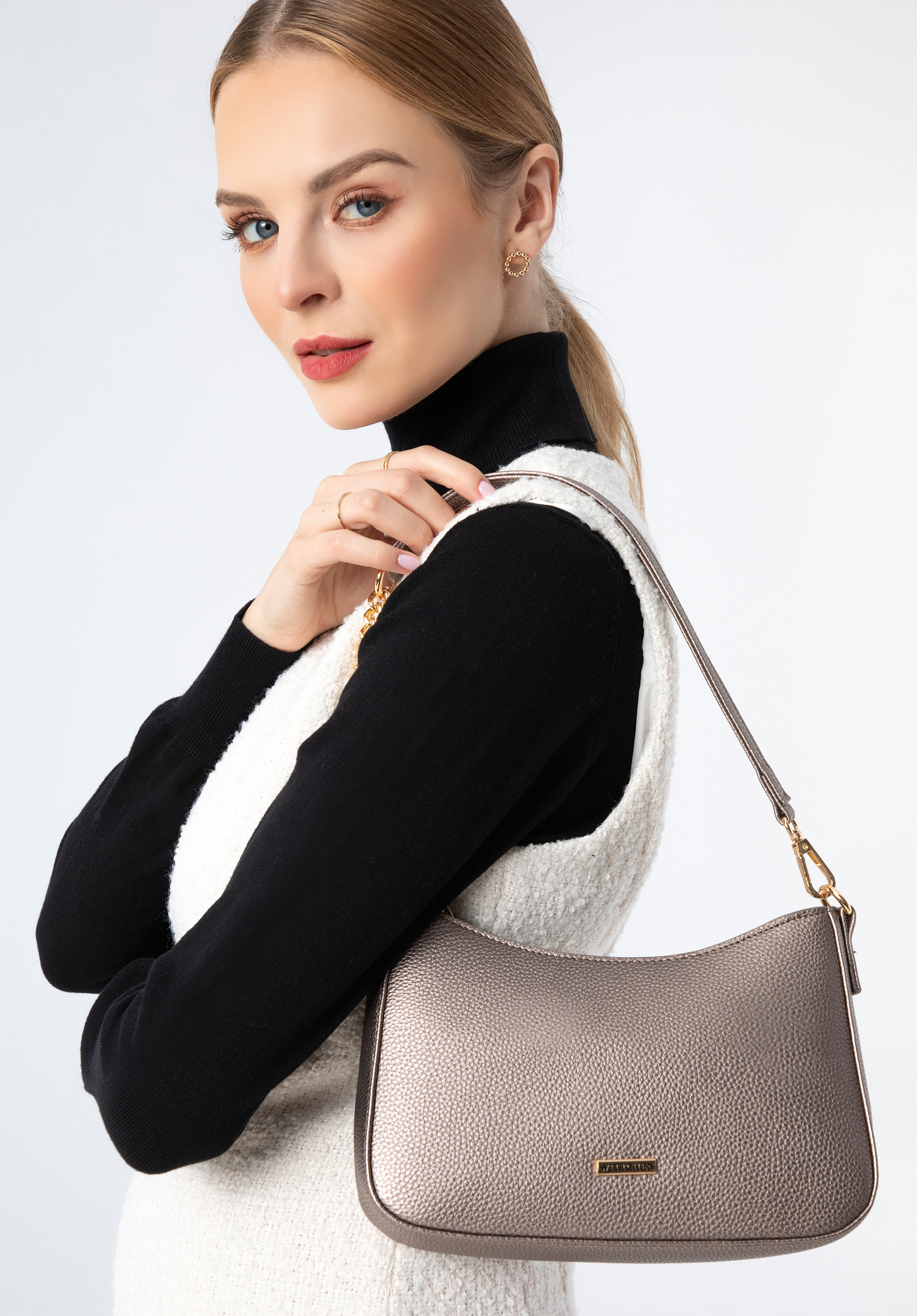 Faux leather baguette bag with chain shoulder strap, gold, 97-4Y-623-G, Photo 1