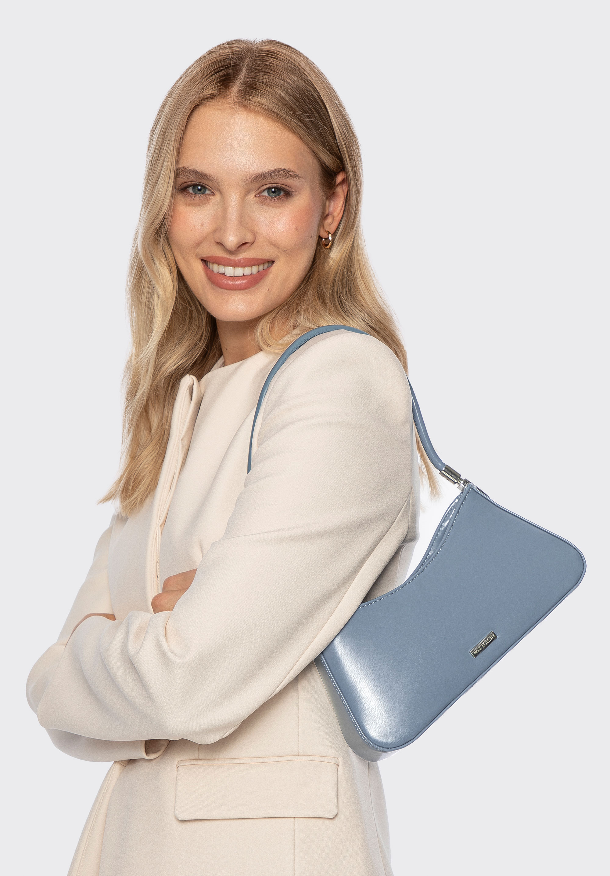 Damska torebka bagietka z imitacji skóry, niebieski, 101-4Y-433-N, Zdjęcie 1