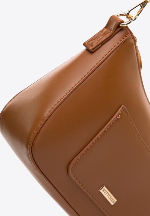 Faux leather chain strap baguette bag, brown, 97-4Y-624-8, Photo 4