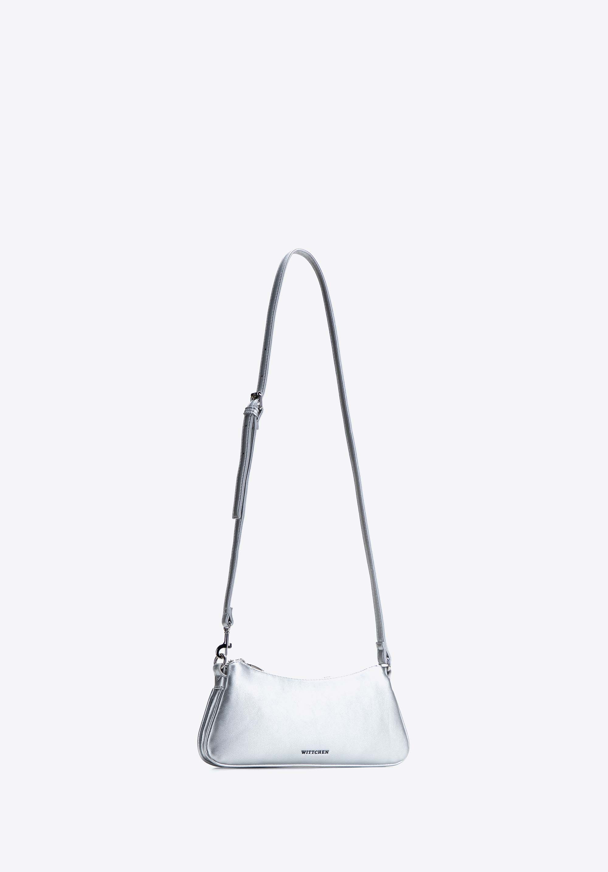 Women's baguette bag with two straps, silver, 104-4Y-500-S, Photo 1