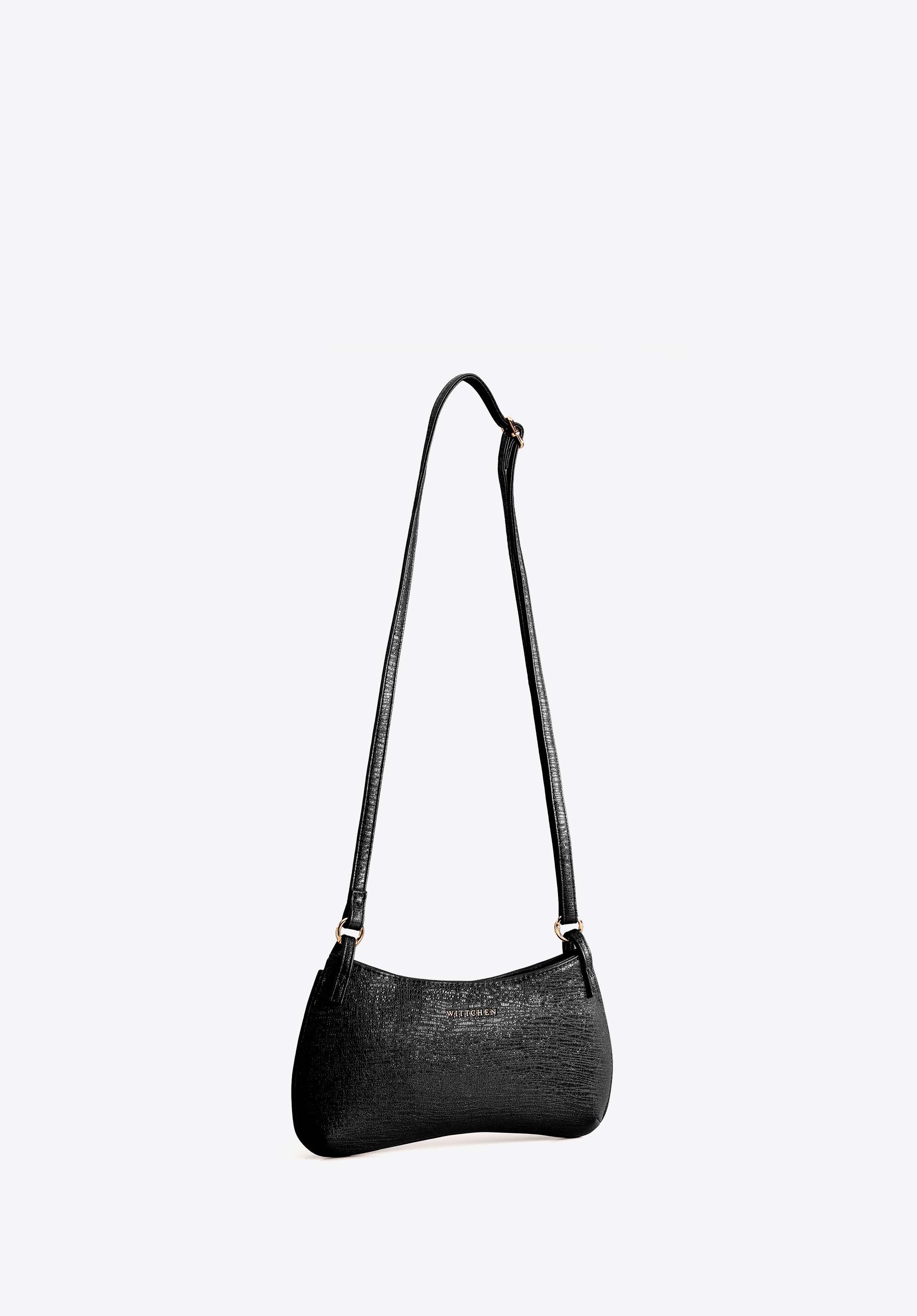 Women's baguette bag with decorative handle, black-gold, 104-4Y-501-1, Photo 1