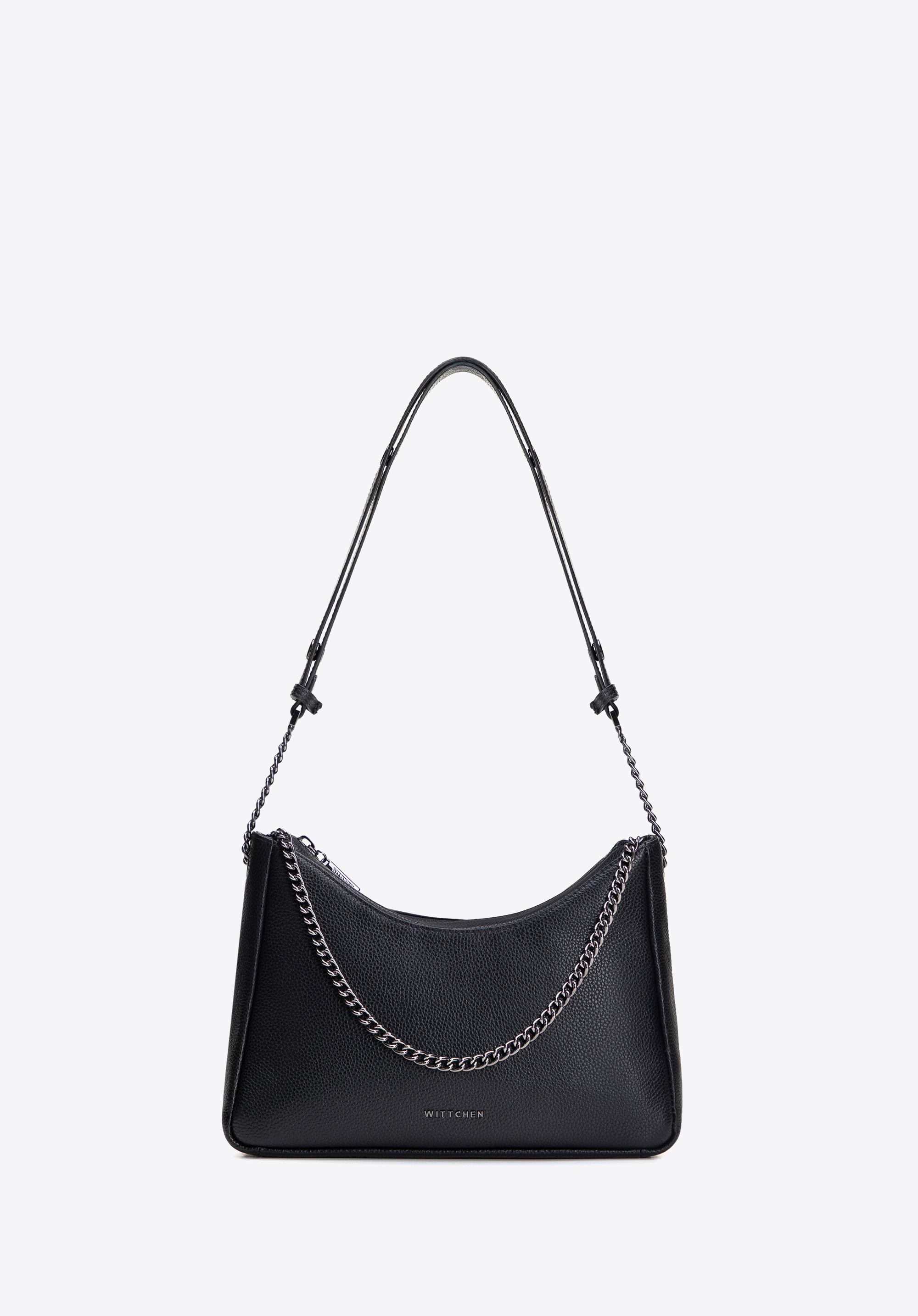 Damska torebka bagietka ze skóry, czarno-grafitowy, 100-4E-606-G1, Zdjęcie 1