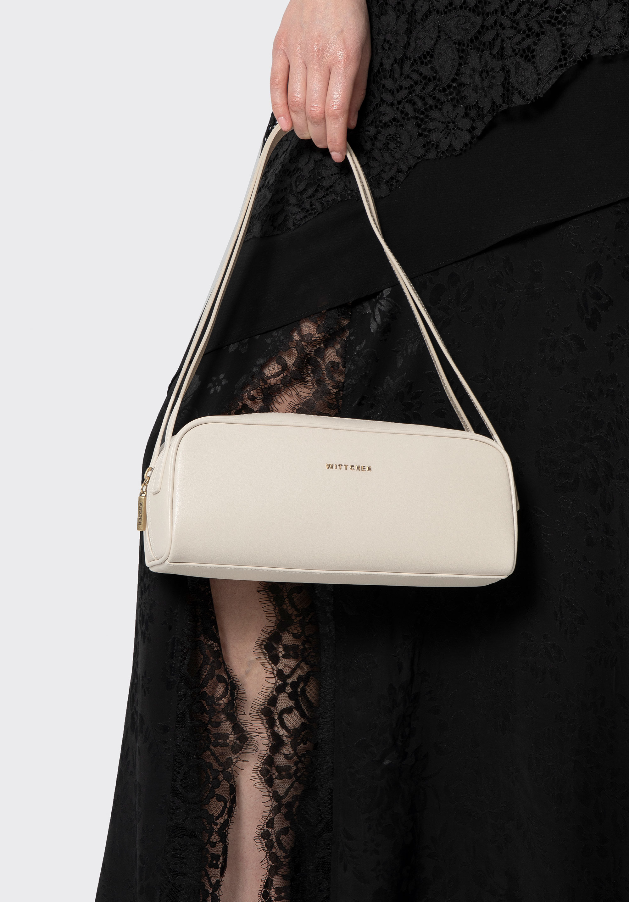 Damska torebka bagietka ze skóry naturalnej podłużna, kremowy, 102-4E-600-0, Zdjęcie 1