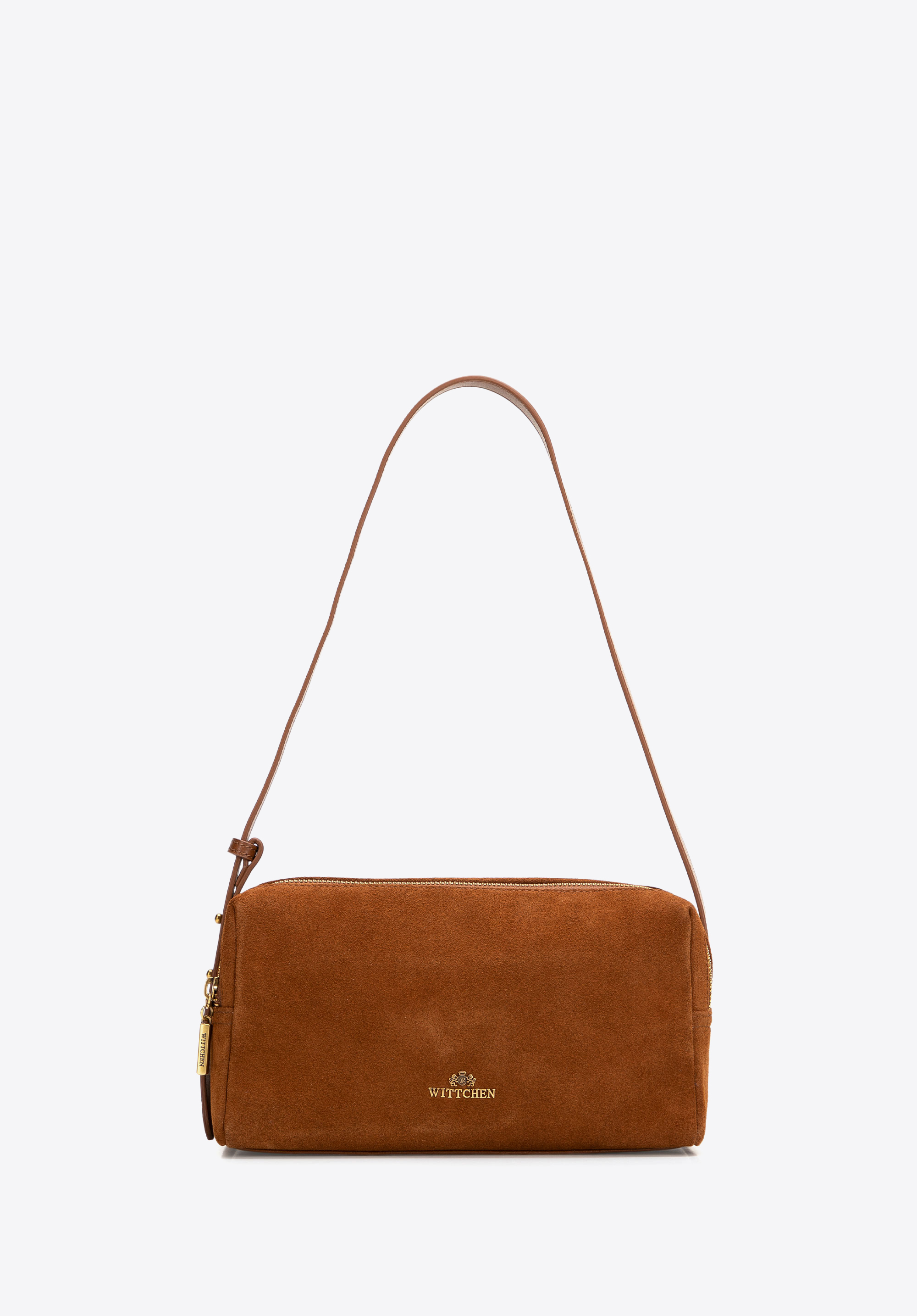 Damska torebka bagietka ze skóry zamszowej, jasny brąz, 102-4E-609-5, Zdjęcie 1