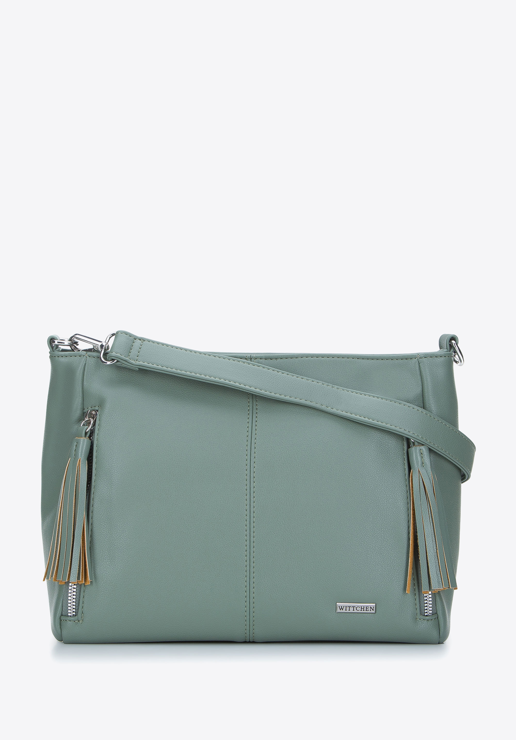 Women's handbag with tassel zip detail, green, 94-4Y-007-Z, Photo 1