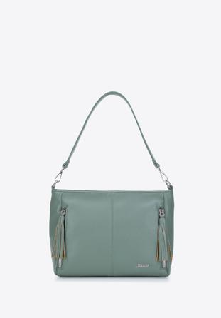 Women's handbag with tassel zip detail, green, 94-4Y-007-Z, Photo 1