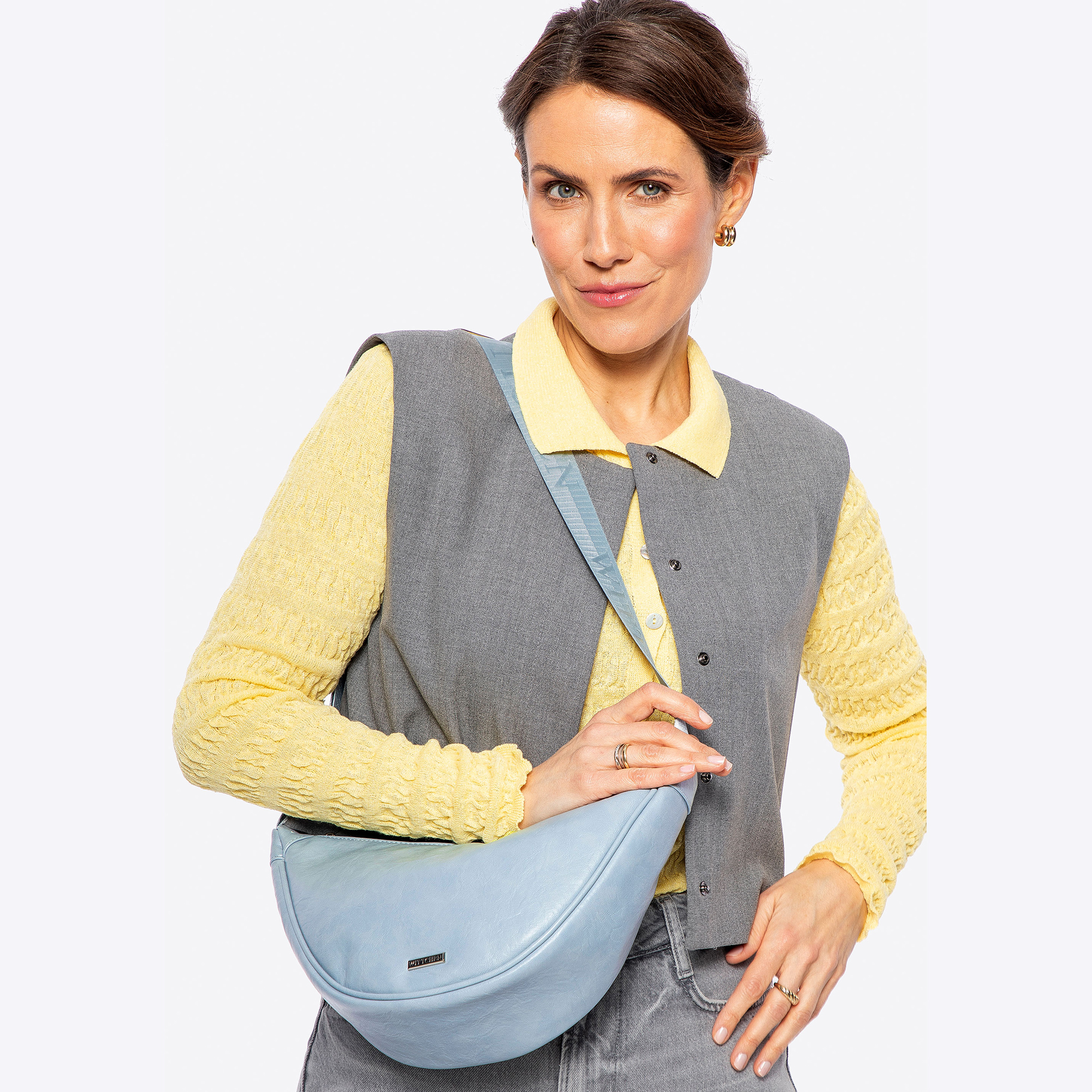 Modrá dámska crossbody kabelka z imitácie kože na širokom popruhu 100-4Y-421-N, Vyberte variant modrá