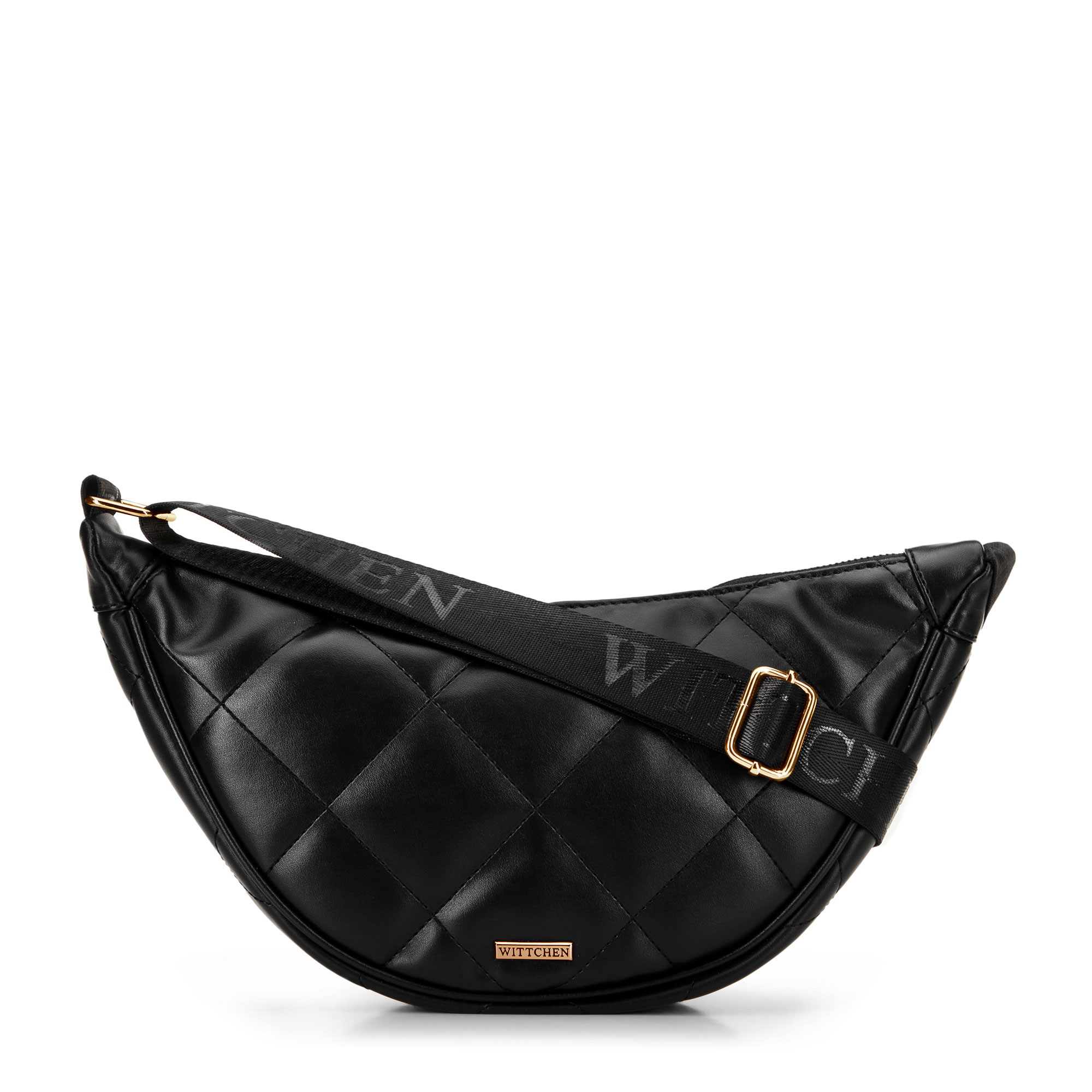 Crossbody kabelka z imitácie kože s geometrickým prešívaním čierno-zlatá