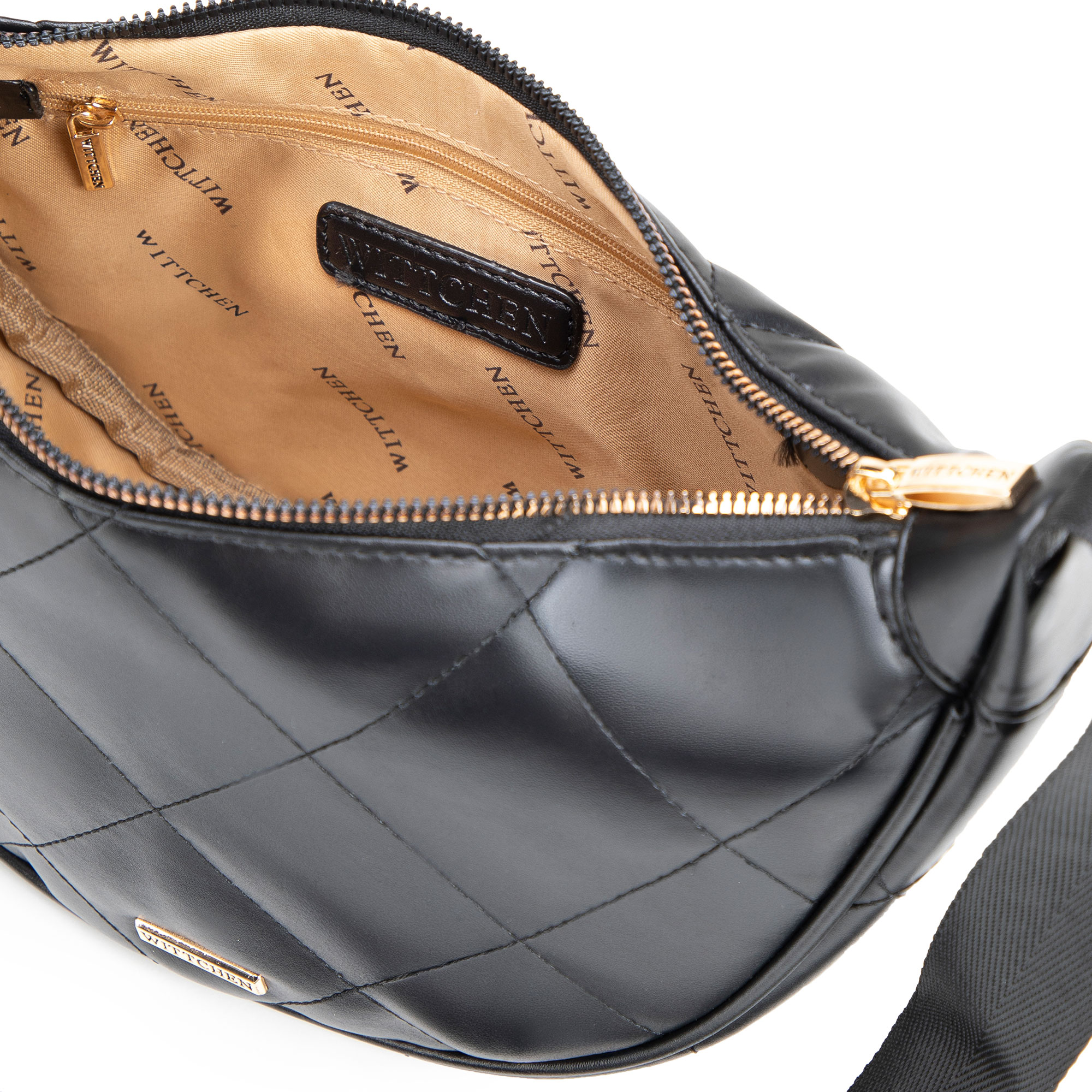 Čierno-zlatá dámska crossbody kabelka z imitácie kože s geometrickým prešívaním 100-4Y-422-1G, Vyberte variant čierno-zlatá