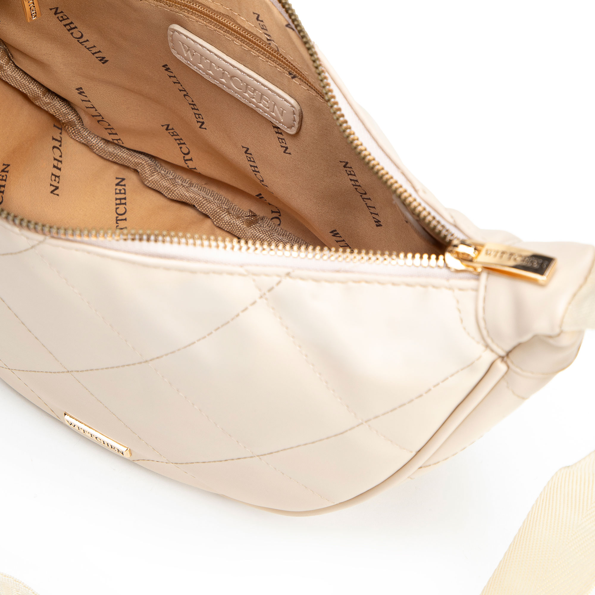 Krémovo-zlatá dámska crossbody kabelka s geometrickým prešívaním 100-4Y-422-9G, Vyberte variant kremová-zlatá