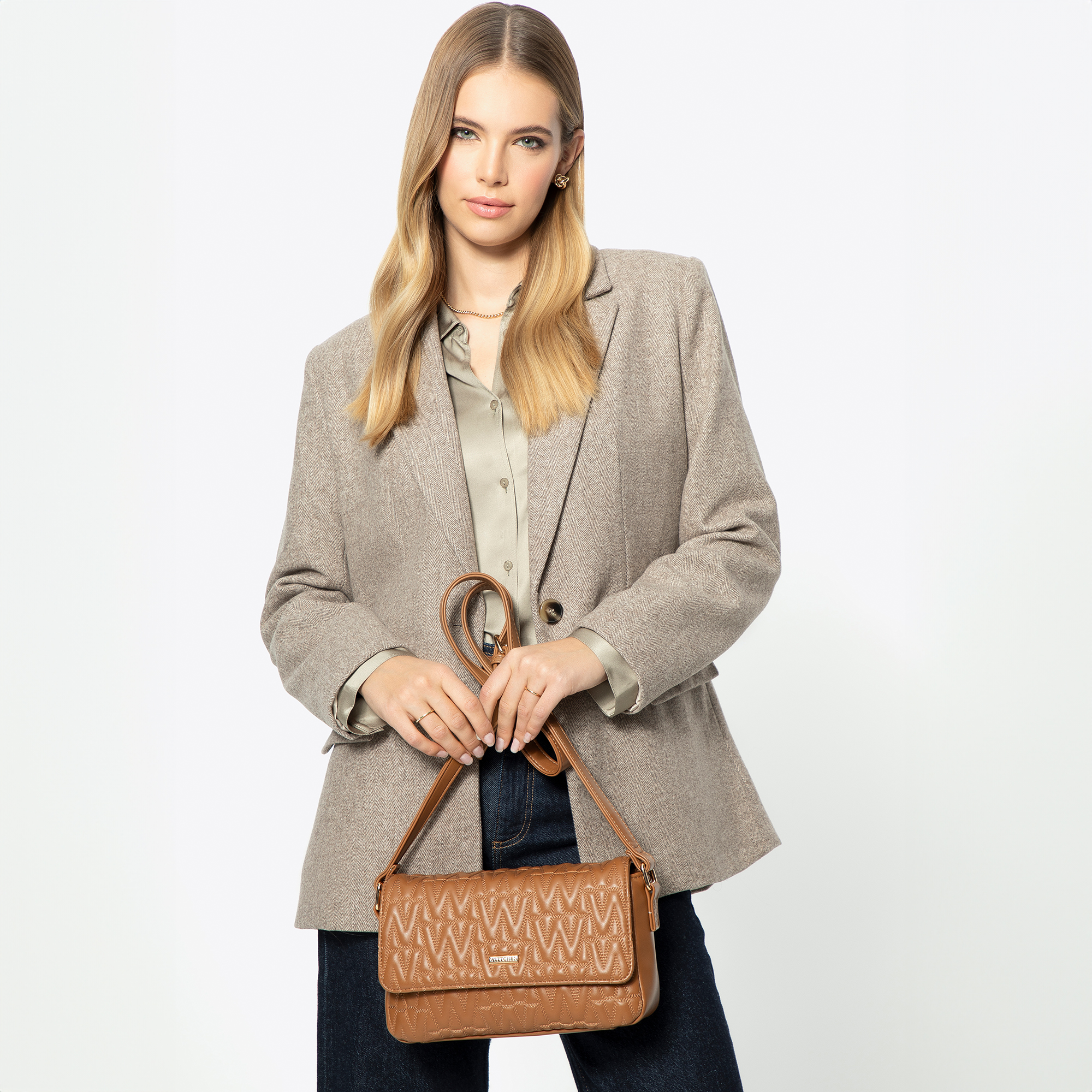 Dámska crossbody kabelka s prešívaním hnedá 99-4Y-623-4, Vyberte variant hnedá