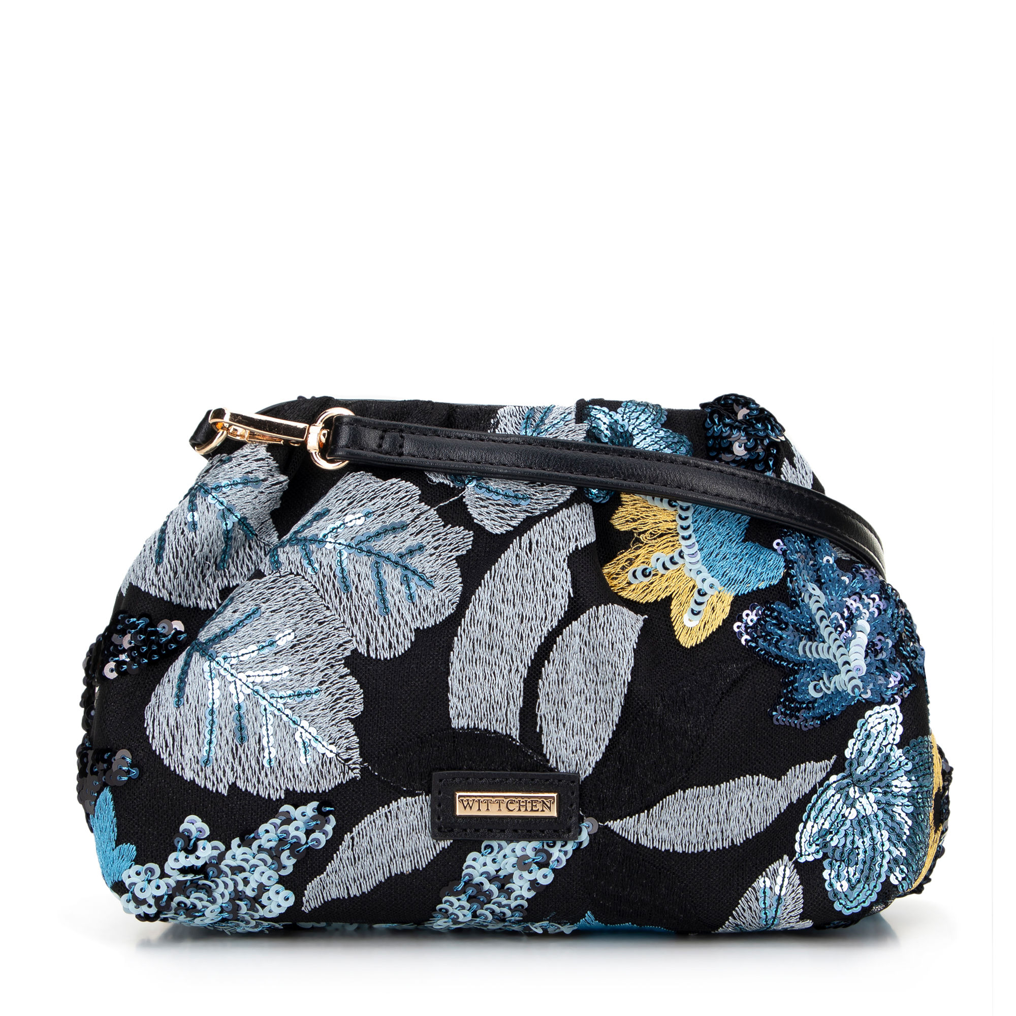 Dámska crossbody kabelka s flitrami čierno-modrá 100-4Y-429-1