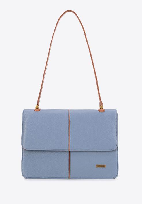 Two-tone faux leather handbag, blue-brown, 98-4Y-014-59, Photo 1