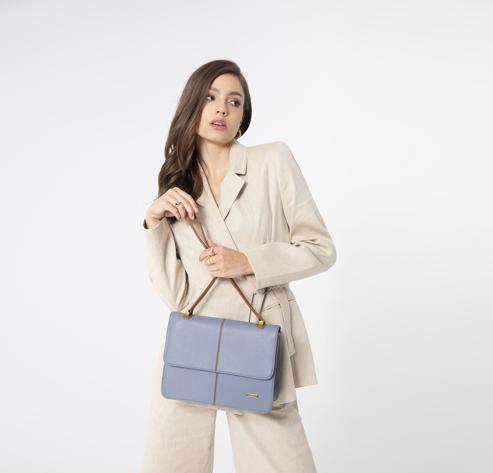 Two-tone faux leather handbag, blue-brown, 98-4Y-014-15, Photo 100