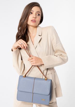 Two-tone faux leather handbag, blue-brown, 98-4Y-014-N, Photo 1