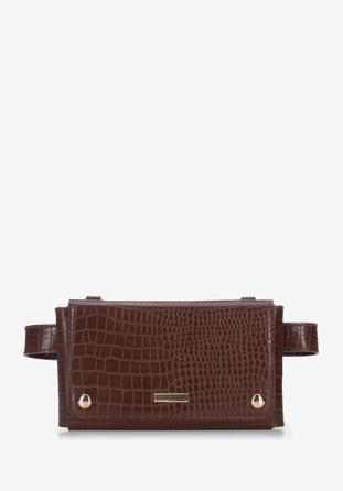 Women's envelope croc print handbag, dark brown, 94-4Y-527-5, Photo 1