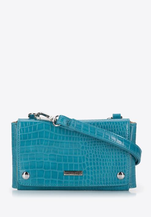 Women's envelope croc print handbag, blue, 94-4Y-527-5, Photo 2