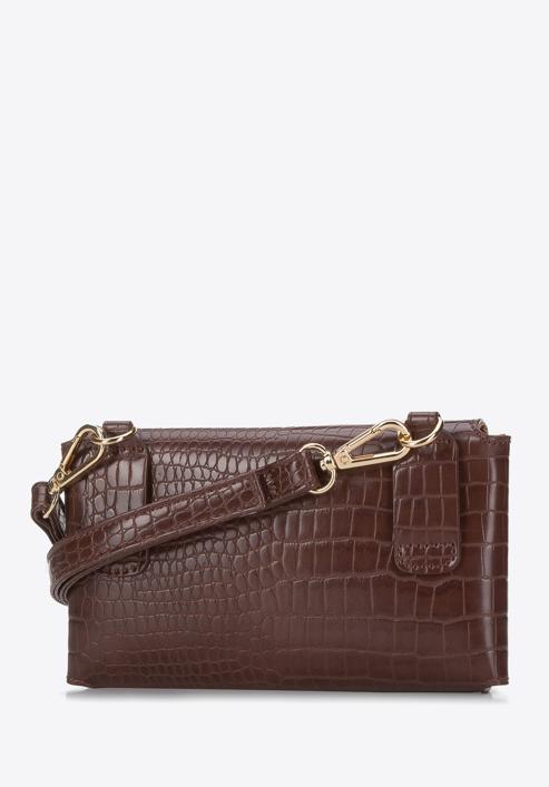 Women's envelope croc print handbag, dark brown, 94-4Y-527-7, Photo 3