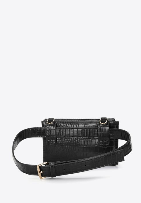 Women's envelope croc print handbag, black, 94-4Y-527-7, Photo 4