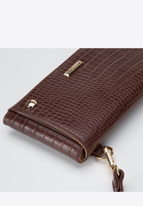 Women's envelope croc print handbag, dark brown, 94-4Y-527-7, Photo 6