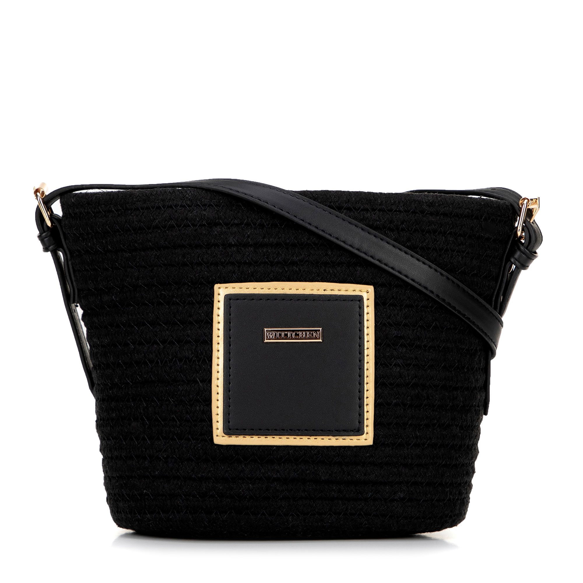 Dámska malá kabelka na košík zo zmesi bavlny čierna 100-4Y-902-1