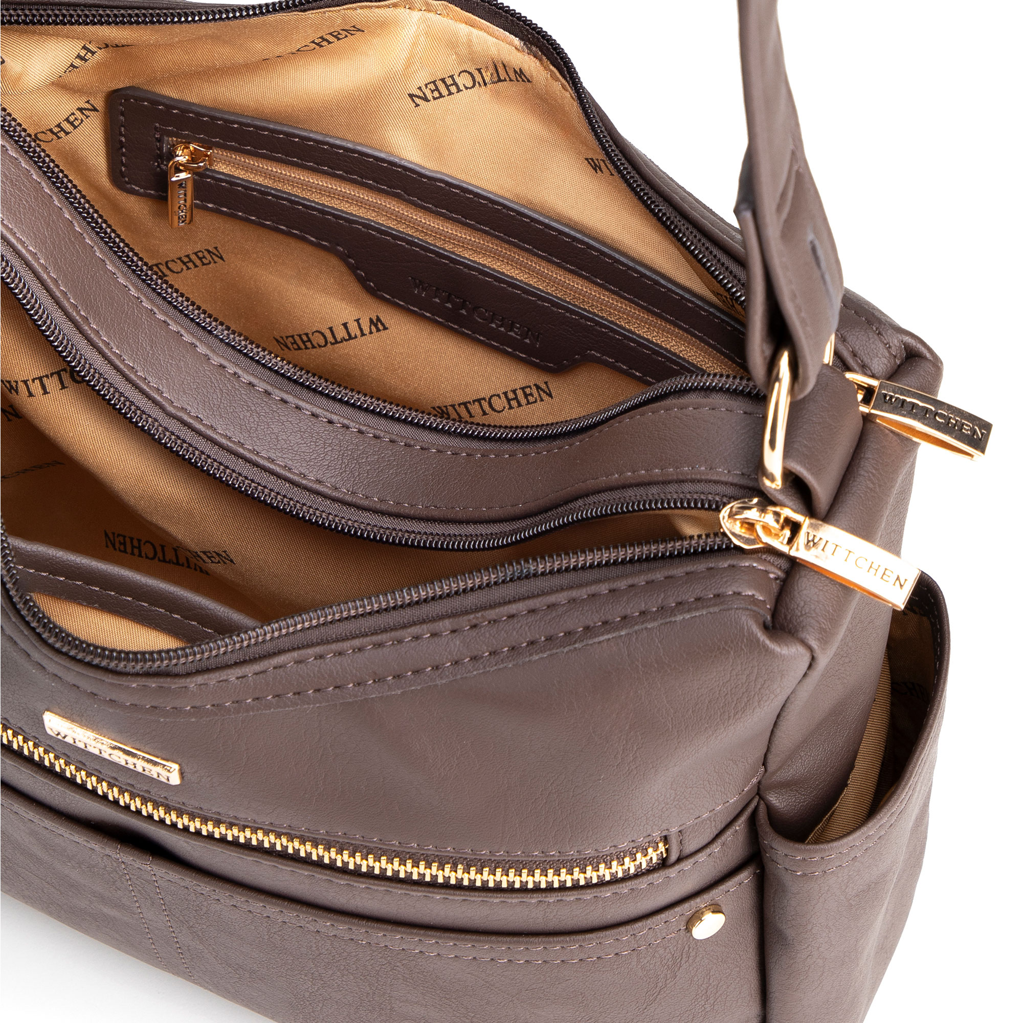 Tmavohnedá dámska crossbody kabelka Wittchen z polyesteru s elegantným vzhľadom, Vyberte variant tmavohnedá