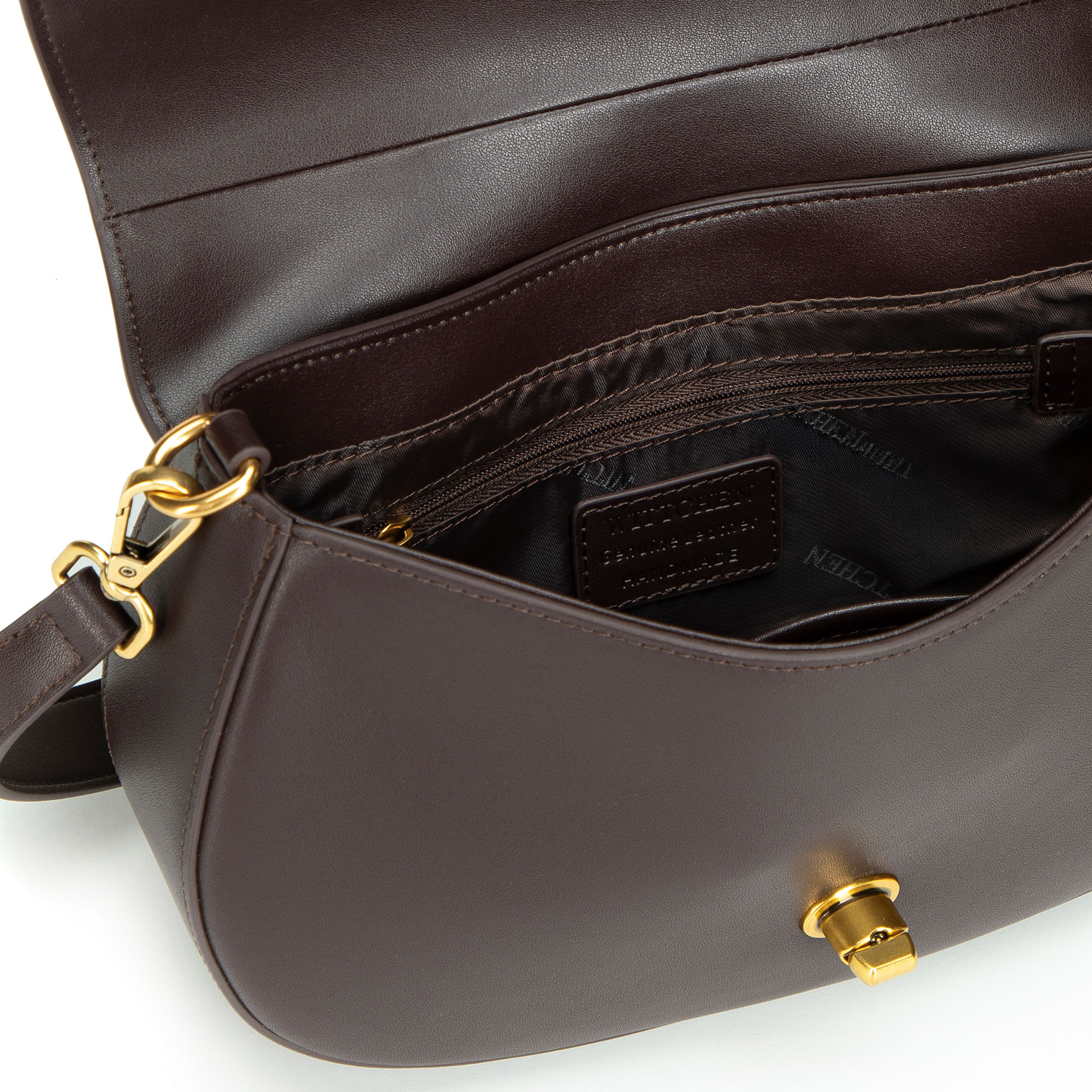 Tmavohnedá dámska crossbody kabelka Wittchen z prírodnej kože s výrazným vzhľadom, Vyberte variant tmavohnedá