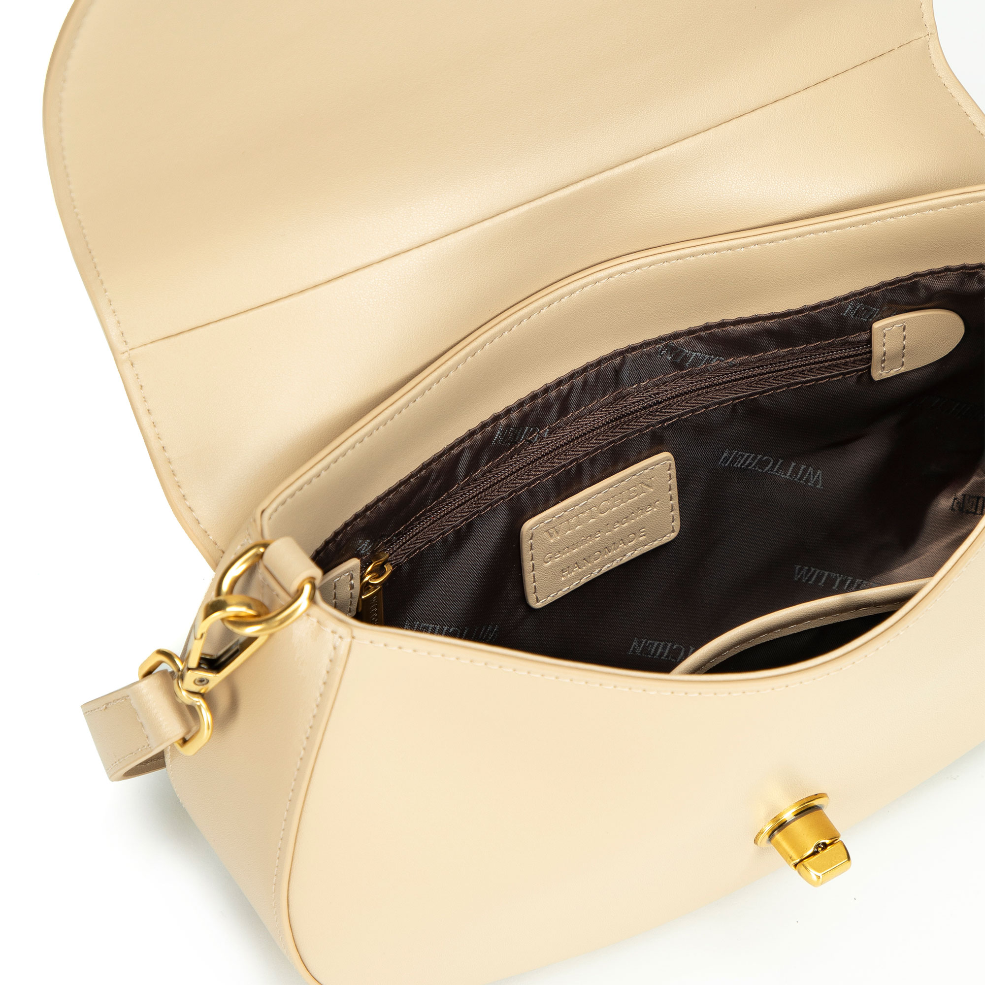 Béžová dámska crossbody kabelka Wittchen z prírodnej kože s jemným vzhľadom, Vyberte variant béžová