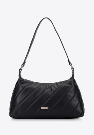 Women's quilted faux leather baguette bag, black, 97-4Y-609-1, Photo 1
