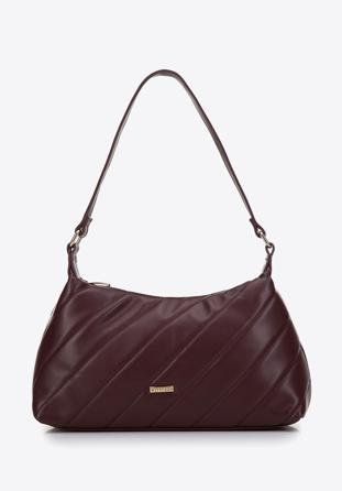 Women's quilted faux leather baguette bag, plum, 97-4Y-609-3, Photo 1