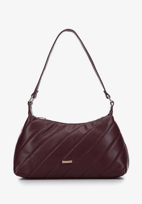 Women's quilted faux leather baguette bag, plum, 97-4Y-609-N, Photo 1