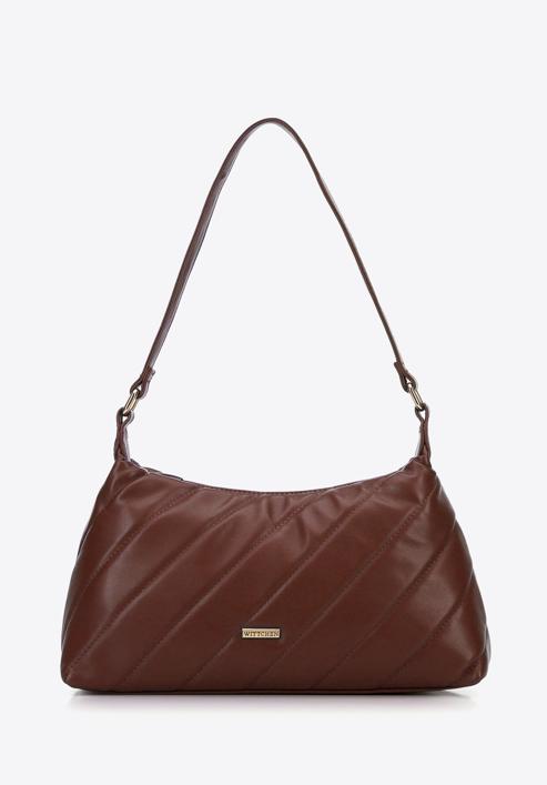 Women's quilted faux leather baguette bag, brown, 97-4Y-609-1, Photo 1