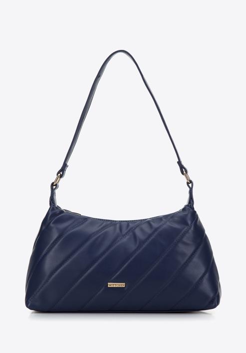 Women's quilted faux leather baguette bag, dark blue, 97-4Y-609-1, Photo 1