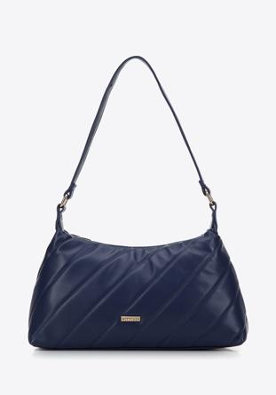Women's quilted faux leather baguette bag, dark blue, 97-4Y-609-N, Photo 1