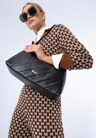 Damska torebka na ramię pikowana trapezowa, czarny, 97-4Y-609-1, Zdjęcie 1