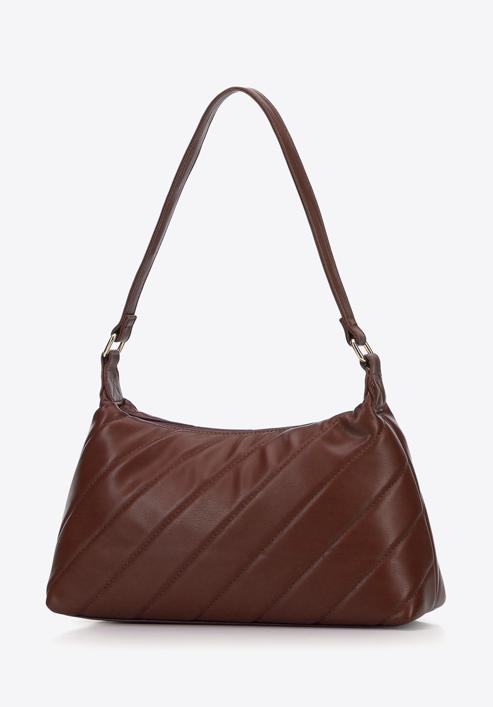 Women's quilted faux leather baguette bag, brown, 97-4Y-609-1, Photo 2
